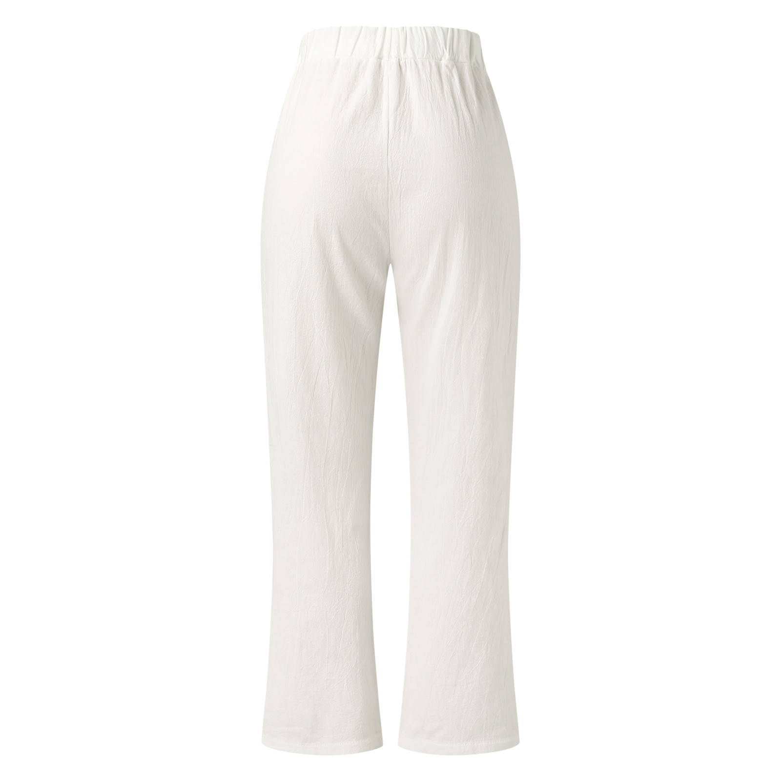thumbnail image 4 of Pantalones anchos de algodón y lino para mujer: cintura alta elástica, cordón, transpirables, ropa informal para la oficina y la playa, tallas S-XXL, cintura de 66 a 88 cm., 4 of 6